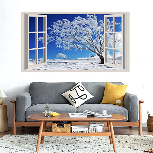 GADGETS WRAP Printed Wall Decal Sticker Fake Window Style Decal (90cm x 50cm) - White Tree