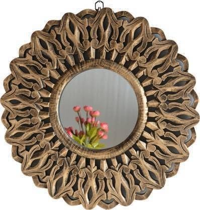 VAS Collection MDF Sun Shaped Mirror Frame for Wall Decor,Bedroom,Living Room,Bathroom & Hallway,24"x24"(Golden Antique)