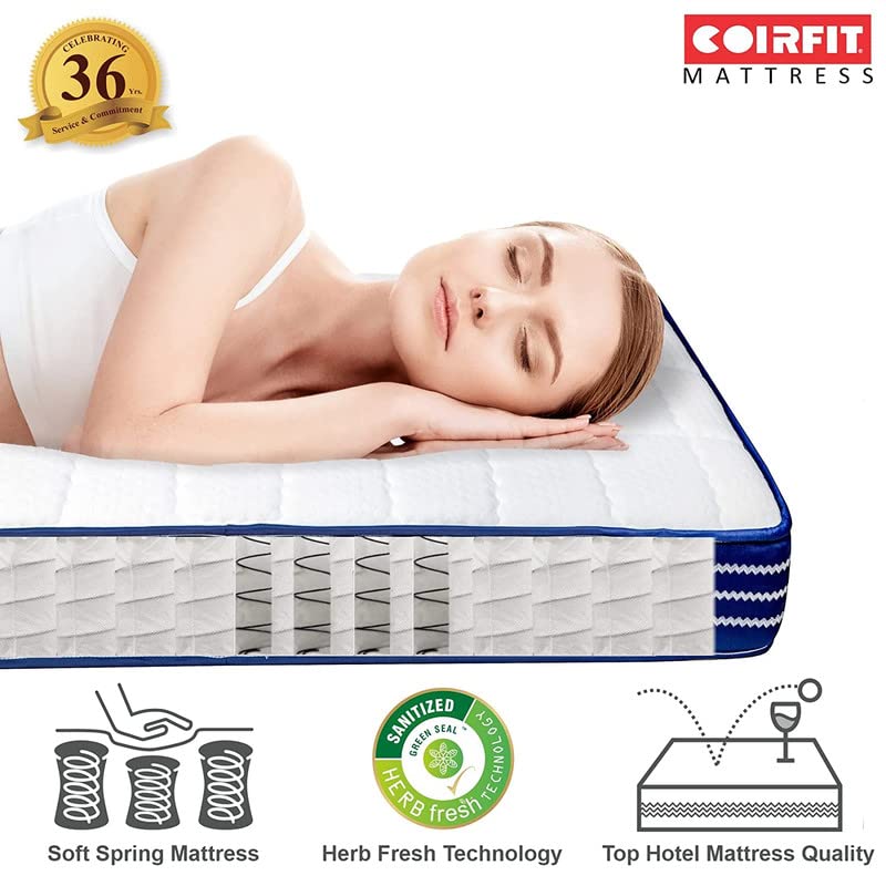 SLEEPSPA by COIRFIT 6 inch Ortho Bonnell Spring King Size Mattress with HR Foam | Mattresses for Back Pain Relief, Firm Support, Durable and Long Lasting (White, 75x72x6), with 7 Years Warranty