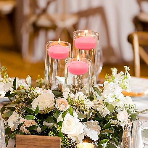 6 Hour 2.0 Inch Pink Floating Candles, Unscented Dripless Pool Water Wax Floating Candles for Cylinder Vases, Centerpieces at Wedding, Party, Pool, Holiday, 24 Packs