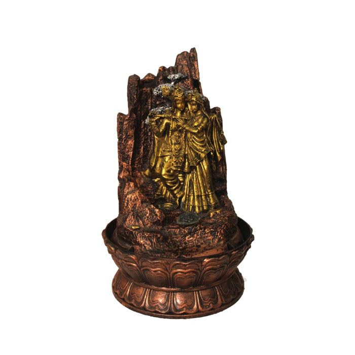 Art N Hub Lord Radha Krishna Home Decorative Water Fountain Best Home and Office Inauguration Gift Items | Built (27 x 27 x 42 CM | Golden Copper & Silver)