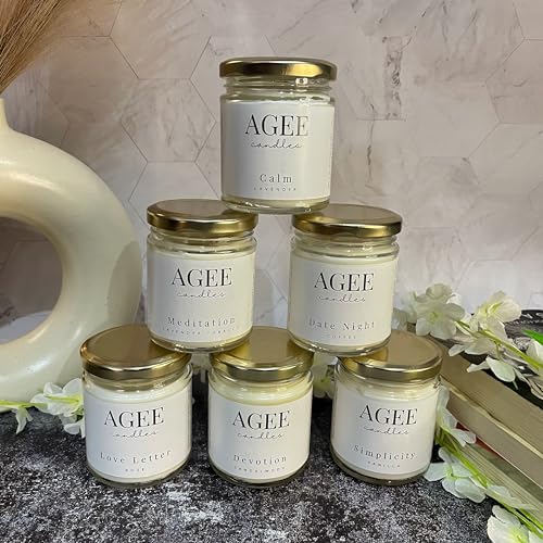 AGEE Scented Soy Wax Candle - Transparent Jar with Golden Lid - 100% Natural, Alcohol & Phthalate Free Fragrance - 38 Hr Burn Time (Date Night - Coffee)