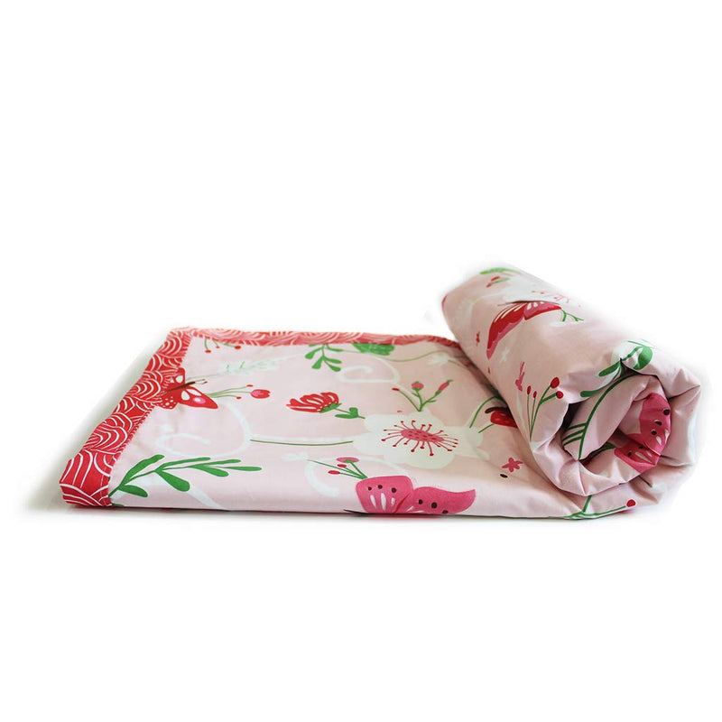 Silverlinen Flowers & Butterflies 100% Cotton 3 Layer Reversible Single Blanket Dohar for Kids for Girls - Pink(Size 56x70 Inches)