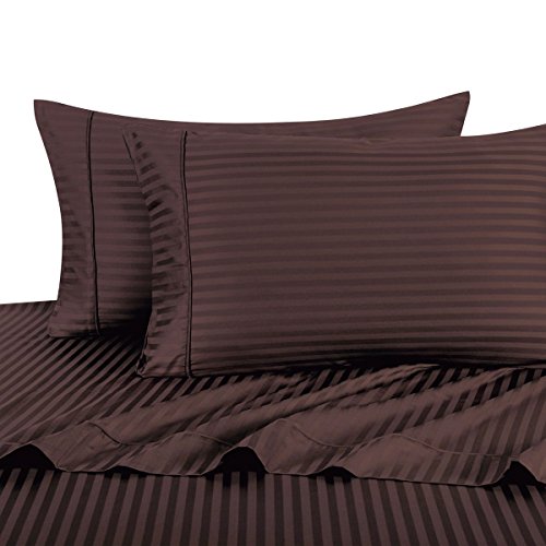 Full, Chocolate : Stripe Chocolate Full Size Sheets, 4PC Bed Sheet Set, 100% Cotton, 300 Thread Count, Sateen Striped, Deep Pocket, Deep Pocket, by Royal Hotel