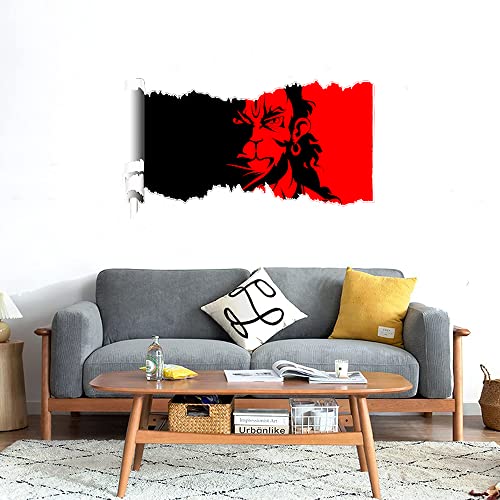 GADGETS WRAP Printed Wall Decal Sticker Scratched Paper Style Wall Decal (90cm x 50cm) - Red Angry Hanuman