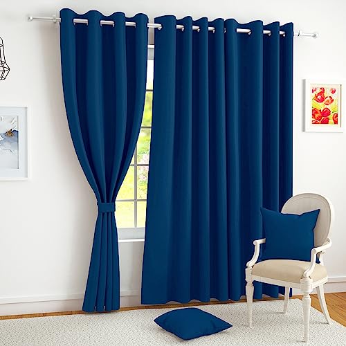 Story@Home Blackout Curtains 5 feet long Set of 1 Room Darkening Window Curtain plain, Navy Blue