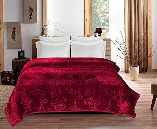 ARIVETS 500 TC Winter, Embossed, Floral Lightweight Super Soft Cosy Warm Double Bed Mink Blanket for Winter, Ac Bed Blanket (Maroon, Double Bed -85x85 Inch)