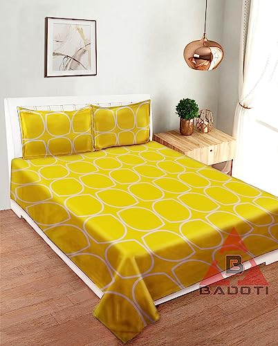 BADOTI Glace Cotton 160 TC Double bedsheet (90x100) with 2 Pillow Covers(17x27) inch, Yellow