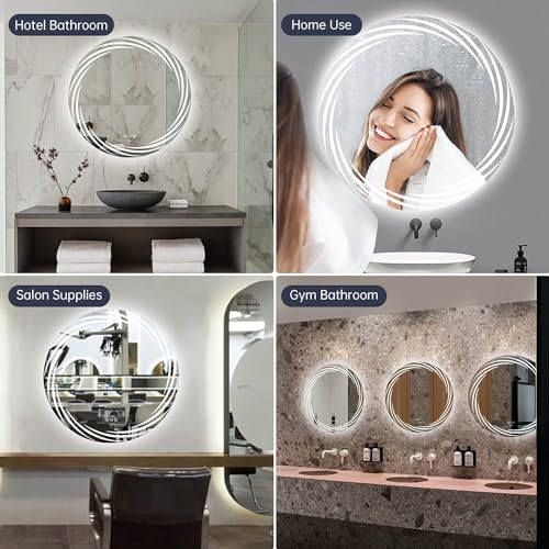 TINITALO Bathroom LED Mirror Home Mirror Wall Mirror with Touch Sensor, 3 Light Effects, Glass, Round LED-17 (36 x 36 Inch)