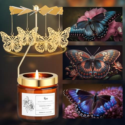 Unique Birthday Gifts for Women,Valentines Day Candles Gifts for Women,Rotatable Scented Candle Gift for Anniversary,Mothers Day Gifts from Daughter Son Sister (Butterfly)