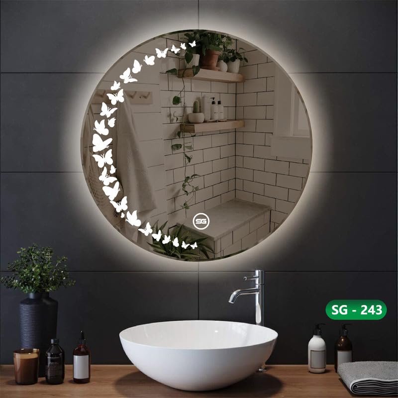 Spark Glass Round LED Sensor Mirror. (LedColour: White, Warm White, & Mix Light) - (Size:18x18 Inch)