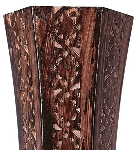 Velgo Hub Wooden Floor Flower Vase with Beautiful Cutting Design Brown 24 Inch