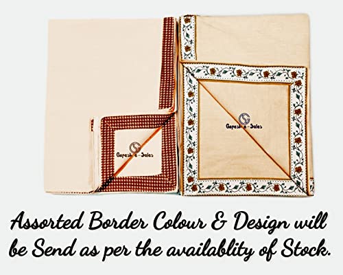 Gopesh e-Sales® Cotton Hand Block Printed Border Summer/Winter AC Dohar for Single Bed Lightweight AC Blanket (Pack of 1) Beige