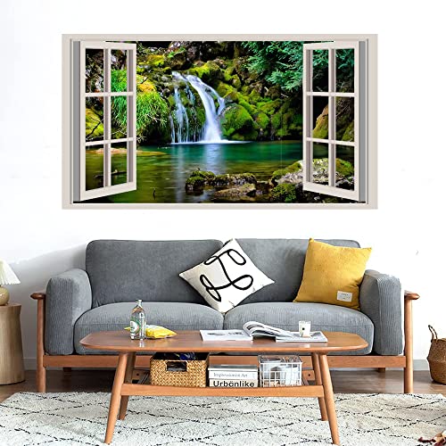 GADGETS WRAP Printed Wall Decal Sticker Fake Window Style Decal (90cm x 50cm) - Waterfall Scenery