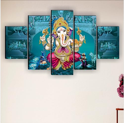 SAF paintings Ganesha Paintings for Living Room | Painting for Wall Decoration | 3D Wall Art for Bedroom | Ganesha Religious Wall Painting Set of 5 (127 x 76 cms) SANFBL32210