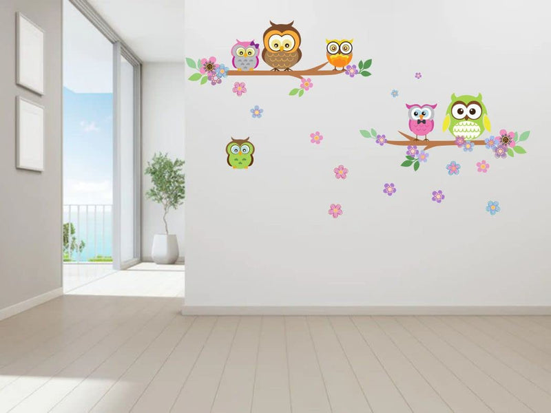 Delight Art Tree with Flower and Owl Wall Sticker Size - (94 * 54) cm Model id - (DAMC00257L)