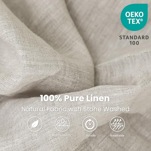 King Linens 100% Linen Fitted Sheet Solid Color Stone Washed Simple Soft Farmhouse