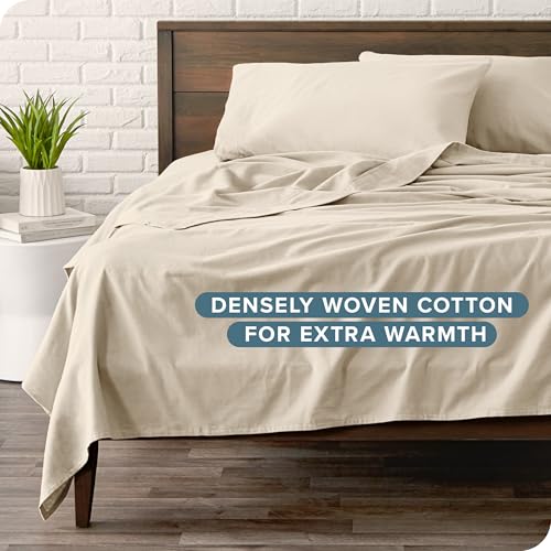 Bare Home Flannel Sheet Set 100% Cotton, Velvety Soft Heavyweight - Double Brushed Flannel - Deep Pocket (Twin XL, Sand)