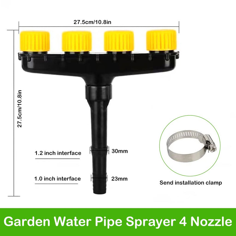 Supvox® Garden Water Pipe Sprayer 4 Nozzle Irrigation Sprinkler Larger Irrigation Area Garden Sprayer Nozzle with Flow-Adjustment Connector