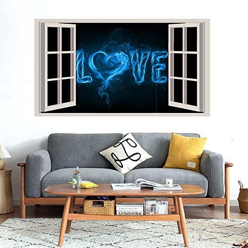 GADGETS WRAP Printed Wall Decal Sticker Fake Window Style Decal (90cm x 50cm) - Love Blue