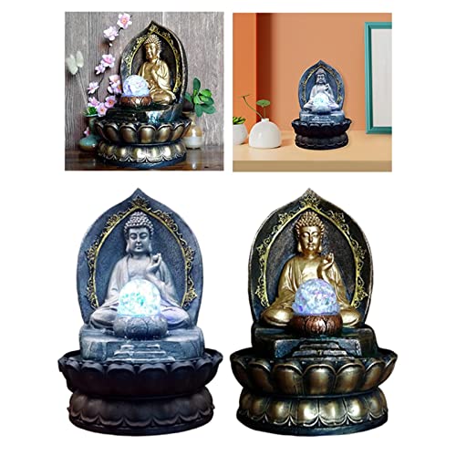 ATORSE® Buddha Tabletop Water Fountain for Home Office Decorative with Led Blue