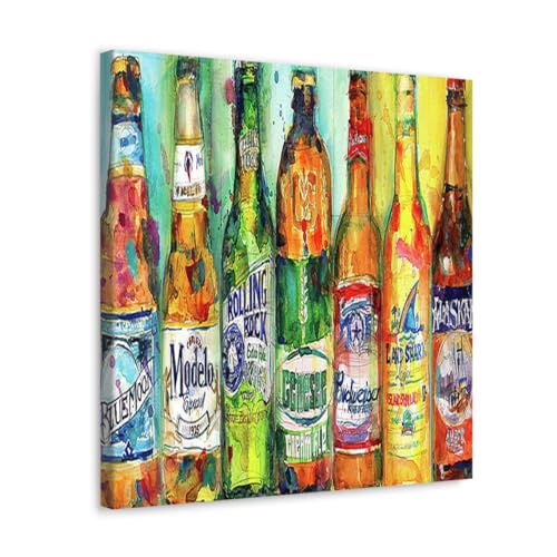 GADGETS WRAP Canvas Gallery Wrap Framed for Home Office Studio Living Room Decoration (17x17inch) - Beer Art Bluemoon, Modelo, Rolling Rock