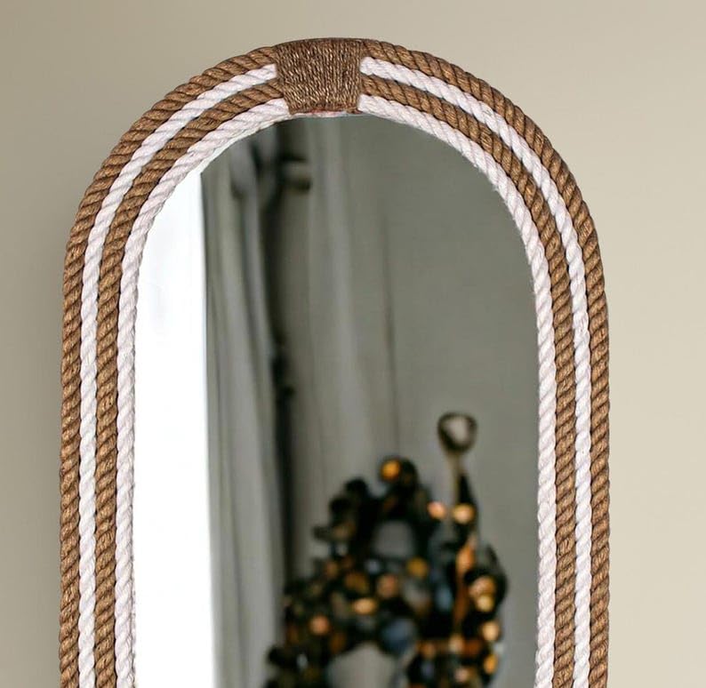 Big international handicraft Wrapped Round MDF Rope Mirror White & Brown Colour (Rectangular, 30×18)