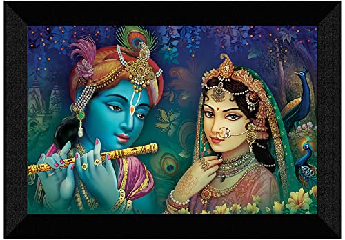 SAF Pack of 1 Radha krishna religious modern art wall painting with framed for living room 11 inch x 14 inch CANFM31373