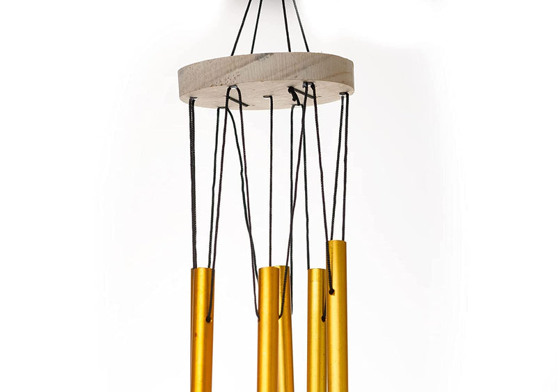 SHANOL - 7 Pipe Wind Chime Hanging for Home Balcony Garden Office Bedroom possitive Aluminium, Wood Windchime (20 inch, Golden)