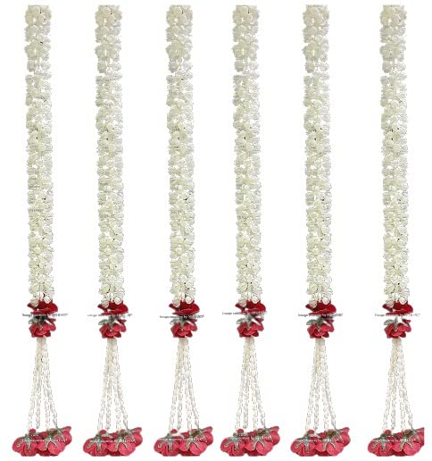 SPHINX Artificial Jasmine Buds & Clustered Rose Strings for decoration approx 2.5 ft - Number of Strings- (Red, 12)