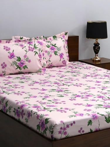 Bombay Dyeing King Size 180 TC 100% Cotton Bedsheet with 2 Pillow Cover- 525B Floral Collection - Size: 274cm x 274cm - 7505 Pink