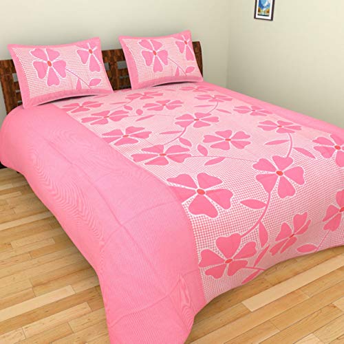 Amvy Creation Prime Collection 144TC 3D Printed Polycotton Double Bedsheet with 2 Pillow Covers (Multicolour, Size 87 x 87 Inch) - Pink Frooti 3D2