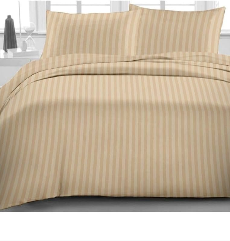 SF SHAKUMBHARI FAB Glace Microfiber 225TC Satin Striped Double King Size Bedsheet with Two Pillow Covers for Home-Hotels-Guest House, Beige