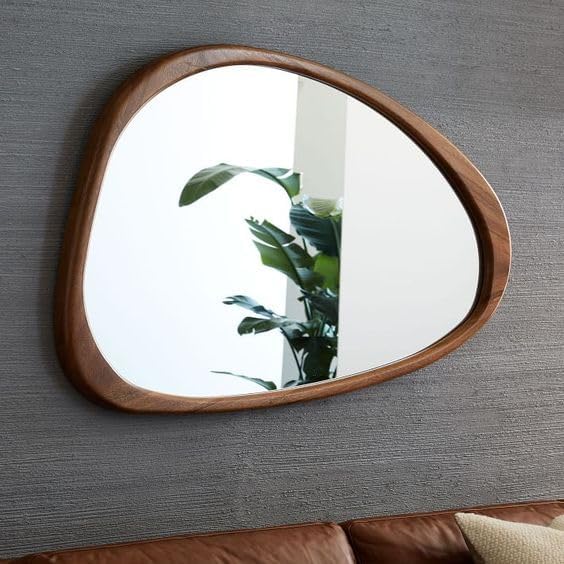 WOOD HUT MART Wooden Framed Wall Mirror, Hand Carved Glass, Rectangle Shape, for Bathroom, Bedroom, Living Room