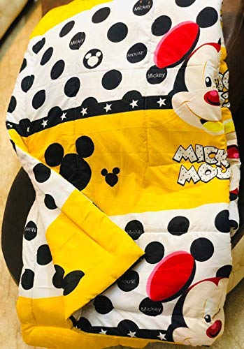 CK CREATION 100% Reversible Single Bed Dohar Combo Microfiber, Polycotton | Soft Light - Weight Bed Dohar | Use for All Season (Yellow Mickey Mouse)