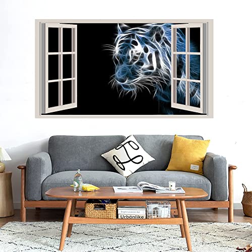 GADGETS WRAP Printed Wall Decal Sticker Fake Window Style Decal (90cm x 50cm) - White Blue Tiger