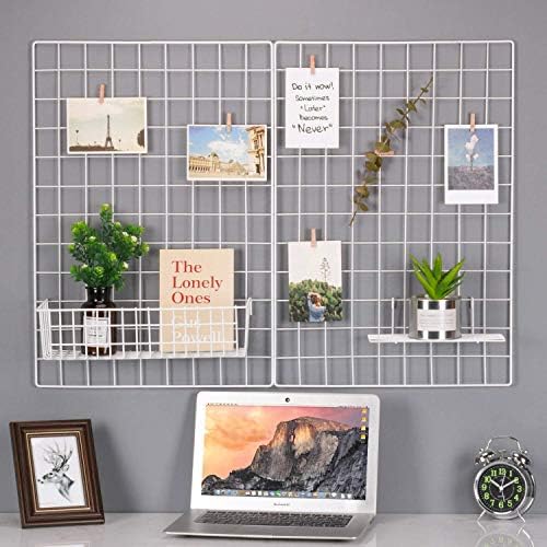 Pikify DIY Steel Grid Photo Frame for Wall [45 * 65cm-Black] Clip Holder Photo Frame,Multi Functional Creative Mesh Wall Grid-(White) Rectangular