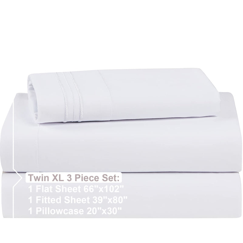 Twin XL, White : Bed Sheet Bedding Set, 100% Soft Brushed Microfiber with Deep Pocket Fitted Sheet - Twin XL - White - 1800 Luxury Bedding Collection, Hypoallergenic & Wrinkle Free Bedroom Linen Set