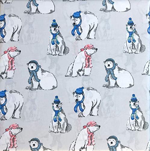 Cynthia Rowley 3 Piece Twin Size Bed Sheet Set Extra Deep Pockets Polar Bears in Red and Blue Scarves and Hats on Light Gray