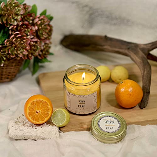 Tara Candles - Pataka of India - Bijali (Orange with Lemon Fragrance) | Scented & Smokeless Screw Lid Jar Candles |Cotton Wick |Relaxation & Aromatherapy | 100% Organic Blended Soy Wax | Large Size