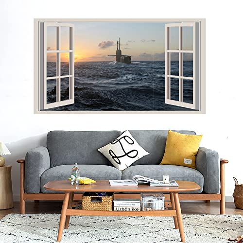 GADGETS WRAP Printed Wall Decal Sticker Fake Window Style Decal (90cm x 50cm) - us Military Submarine