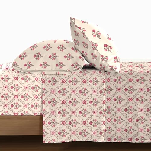 Trident Earth Lover King 3-Piece Bedsheet Set, 100% Cotton, Bedsheet for Double Bed (1 King Size Bedsheet with 2 Pillow Covers) Superior Softness, 144 Thread Count-Feroza