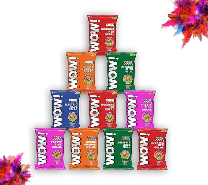 FETE PROPZ Wow Holi Colours - Natural Wow Holi Gulal Rang - Pack of 5 (80g x 10) Gulal Colours - Organic Holi Perfumed Gulal for Holi Rang Panchami for Kids Family Men Women 100% Safe