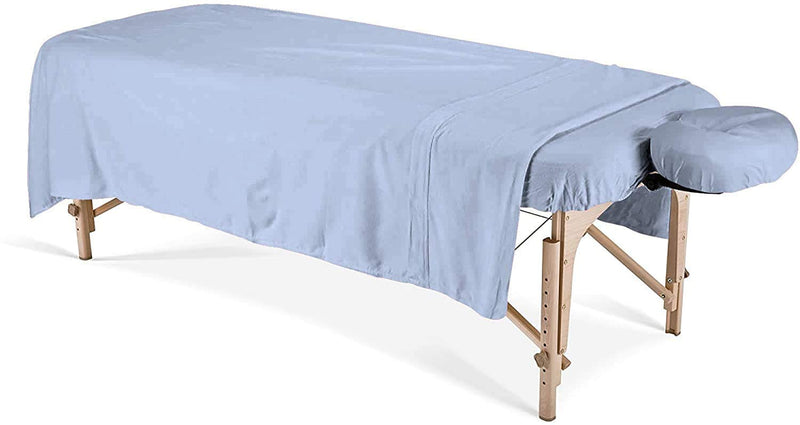 500 Thread-Count Egyptian Cotton 3-Piece Massage Table Spa Sheet Set (1Pc Fitted Sheet,1Pc Flat Sheet & 1Pc Fitted Face Rest Cover) Fit up to 7" Inch Deep Table Fitted Color (Light Blue Solid)