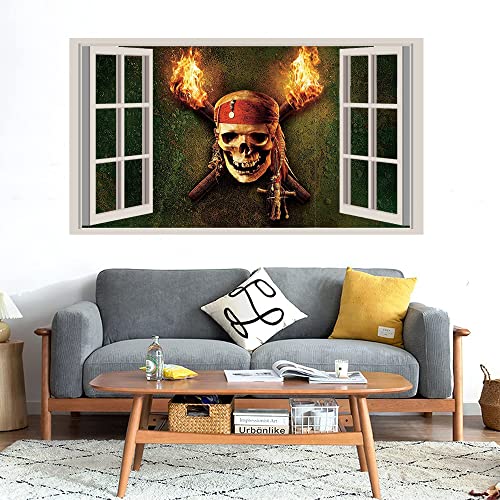 GADGETS WRAP Printed Wall Decal Sticker Fake Window Style Decal (90cm x 50cm) - Pirate Skull Wall