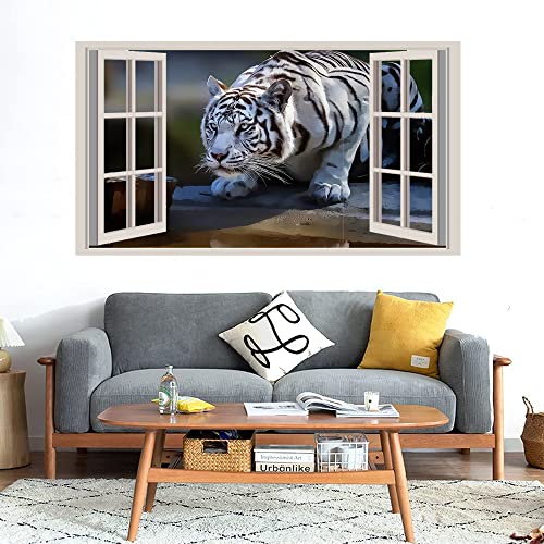 GADGETS WRAP Printed Wall Decal Sticker Fake Window Style Decal (90cm x 50cm) - White Tiger