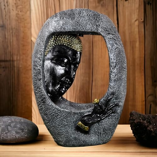 SEPBORN Oval Face Shower Buddha Water Fountain with LED Lights, Water Pump, 90 cm, Home Decor