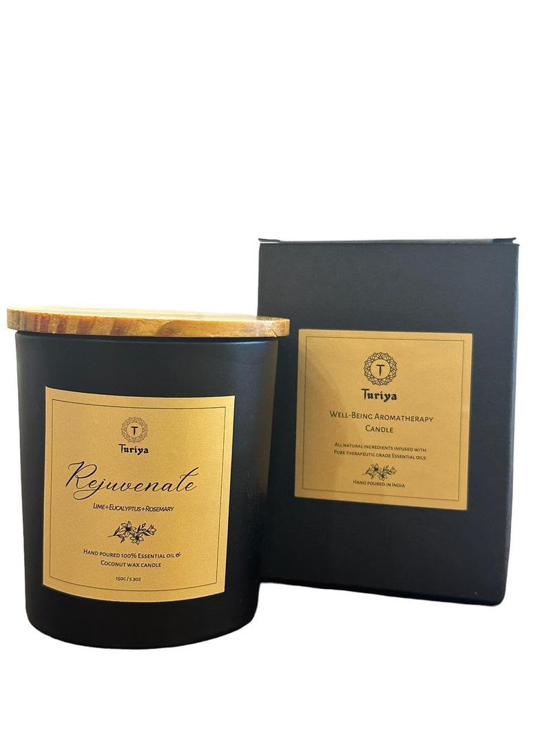 Turiya Luxury Well-Being Aromatherapy Candle - Rejuvenate| Premium Coconut Wax, 100% Pure Essential Oils| 35-40 Hrs| Organic, All-Natural, Non-Toxic & Vegan