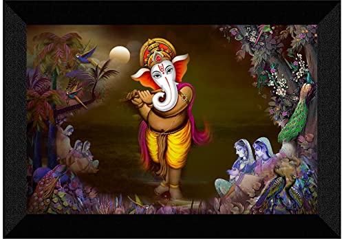 SAF Pack of 1 Ganesha religious modern art wall painting with framed for living room 11 inch x 14 inch CANFM31425