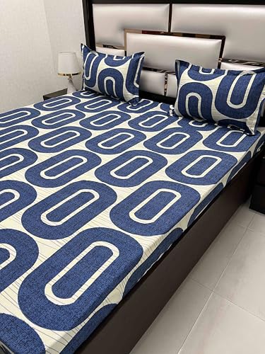 Pure Decor Leisure Fur Collection Microfiber King Size Soft Feel Bedsheet for Double Bed (108"X108") with 2 Pillow Covers PD 4426 - Geometric, Blue